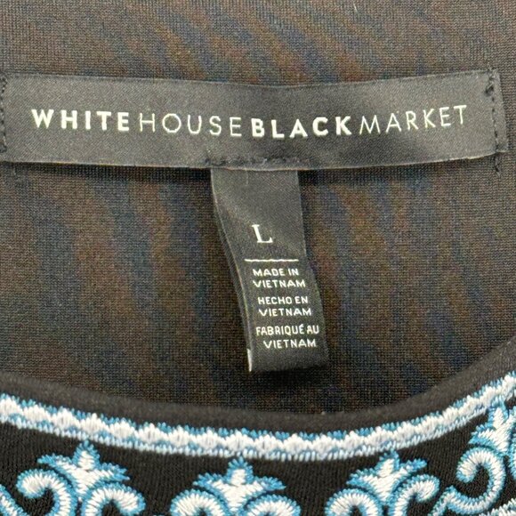 White House Black Market blue Floral Print Dress womens size large open sleeve - Picture 2 of 11